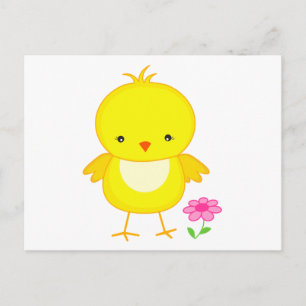Cute chick with flower postcard