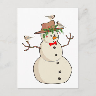 Cute Chickadee and Snowman, Winter Birds Holiday Postcard