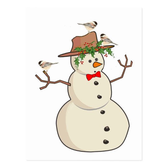 Cute Chickadee and Snowman, Winter Birds Postcard