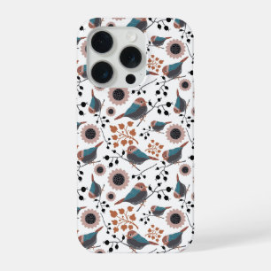 Cute Chickadee Bird Berries Flowers iPhone 15 Pro Case