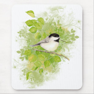 Cute Chickadee Bird in Poplar Tree Mouse Mat