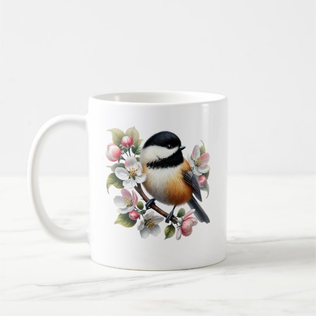Cute chickadee bird lovers add monogram  coffee mug (Left)