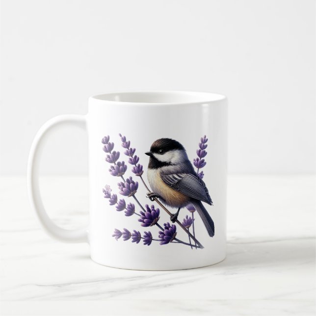 Cute chickadee bird lovers add monogram  coffee mug (Left)