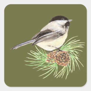 Cute Chickadee Bird, Nature, Wildlife, Animal Square Sticker