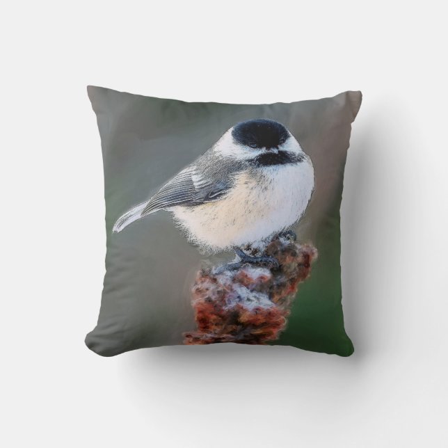 Cute Chickadee Bird Themed Throw Pillow (Front)