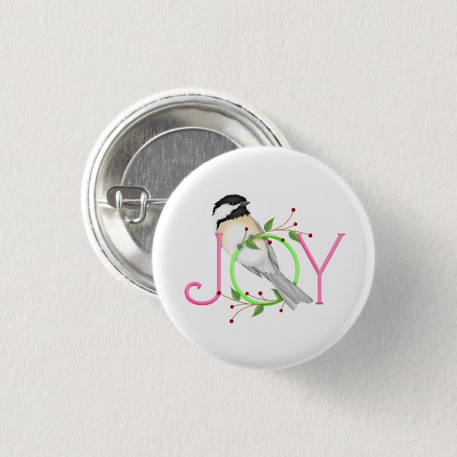 Cute Chickadee "Joy" 3 Cm Round Badge (Front & Back)