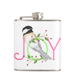 Cute Chickadee "Joy" Hip Flask