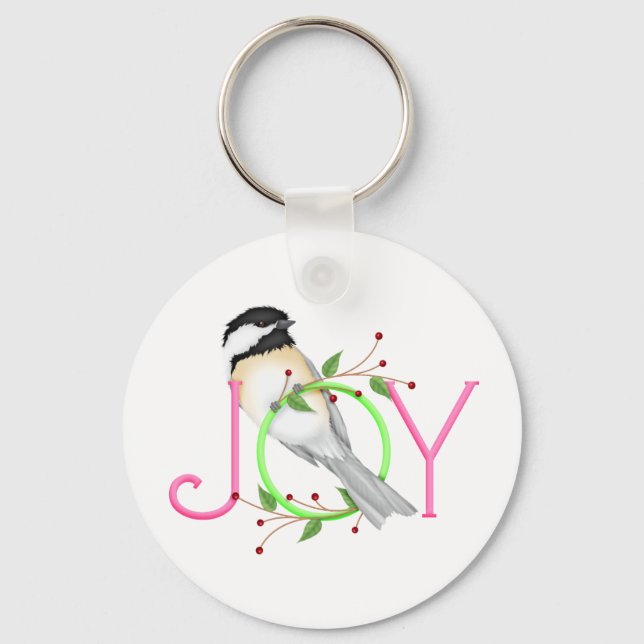 Cute Chickadee "Joy" Key Ring (Front)