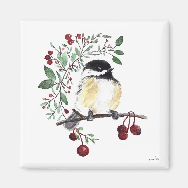 Cute Chickadee Watercolor Art Magnet (Front)