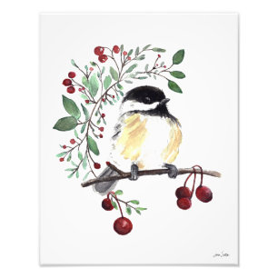 Cute Chickadee Watercolor Photo Print
