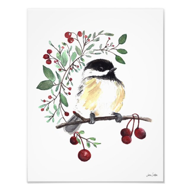 Cute Chickadee Watercolor Photo Print (Front)