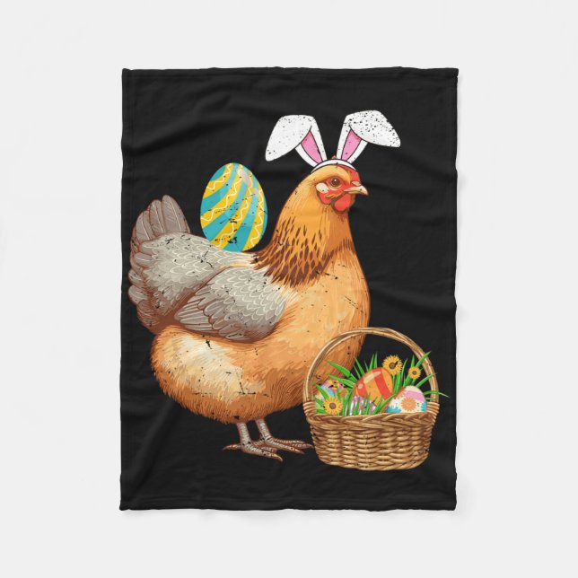 Cute Chicken And Bunny Ears Easter Egg Easter Day  Fleece Blanket (Front)