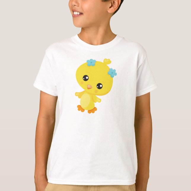 Cute Chicken, Baby Chicken, Chick, Flowers T-Shirt (Front)