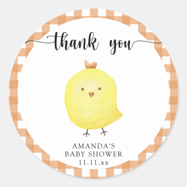 Cute chicken baby shower thank you classic round sticker (Front)