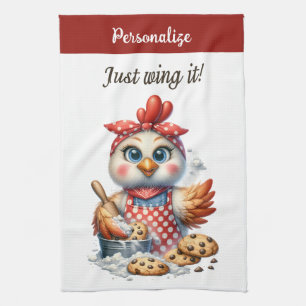 Cute Chicken Baking  Cookies Funny Quote Tea Towel
