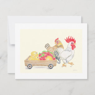 Cute Chicken Chicks Family Strawberries Flat Card