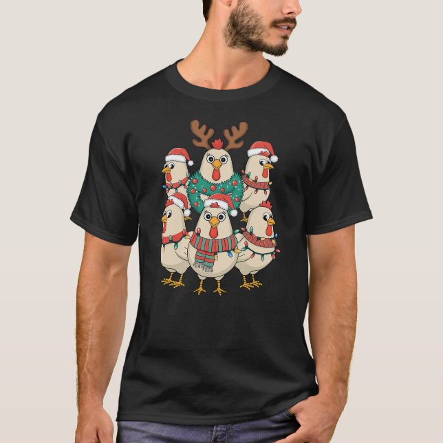 Cute Chicken Christmas Lights Farm Animal Xmas Chi T-Shirt (Front)