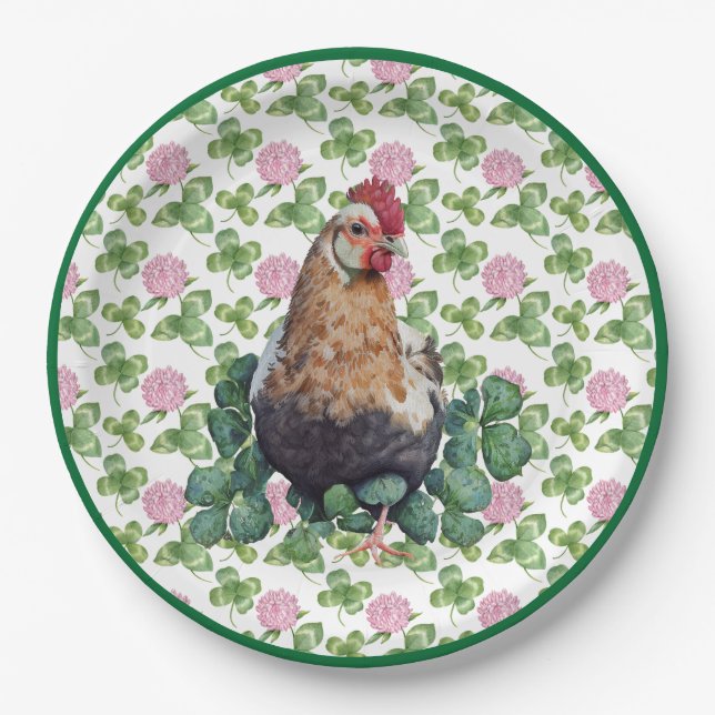 Cute Chicken & Clover | St Patrick's Day  Paper Plate (Front)