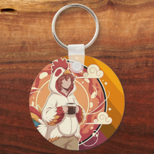 Cute Chicken Costume Coffee Morning Art Key Ring