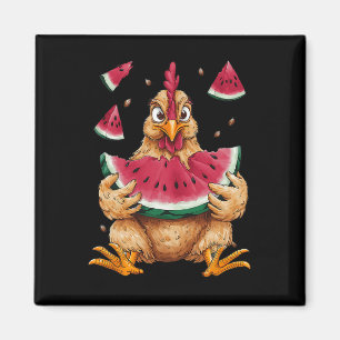 Cute Chicken Eating Watermelon Fruit Summer Men Wo Magnet
