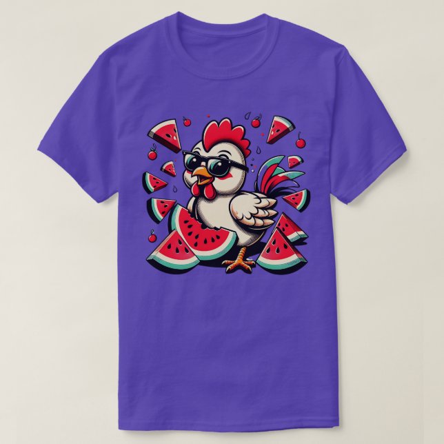 Cute Chicken Eating Watermelon Fruit Summer Men Wo T-Shirt (Design Front)