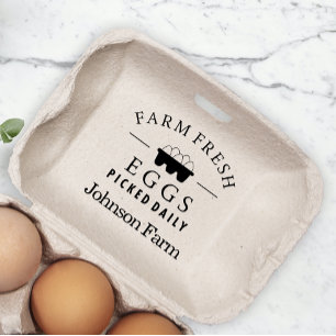 Cute Chicken Farm Fresh Eggs Carton Add Name Rubber Stamp