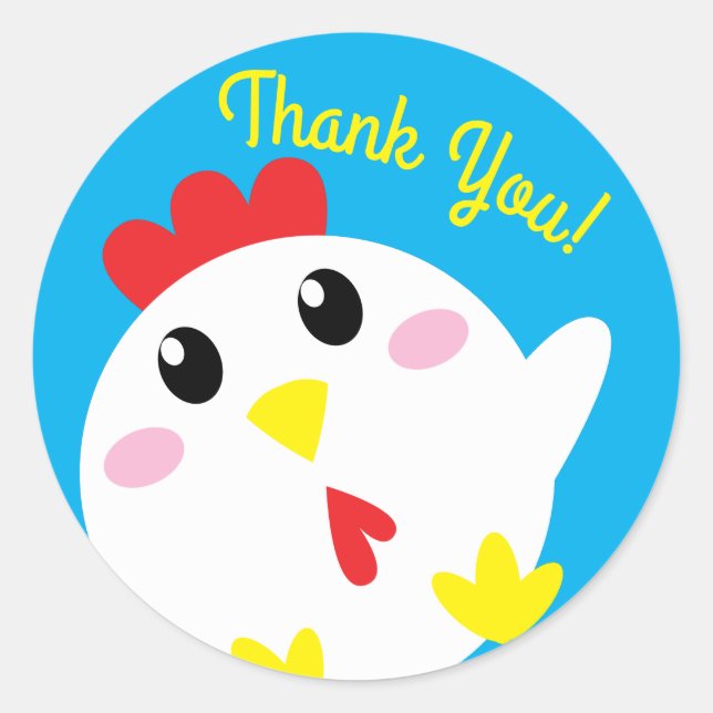Cute Chicken Farm Kid 1st Birthday Party Thank You Classic Round Sticker (Front)