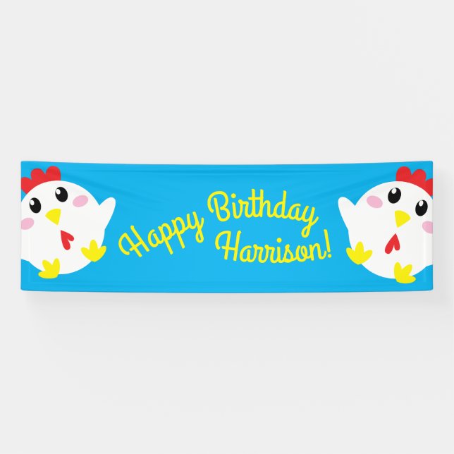 Cute Chicken Farm Kids 1st Birthday Party Banner (Horizontal)