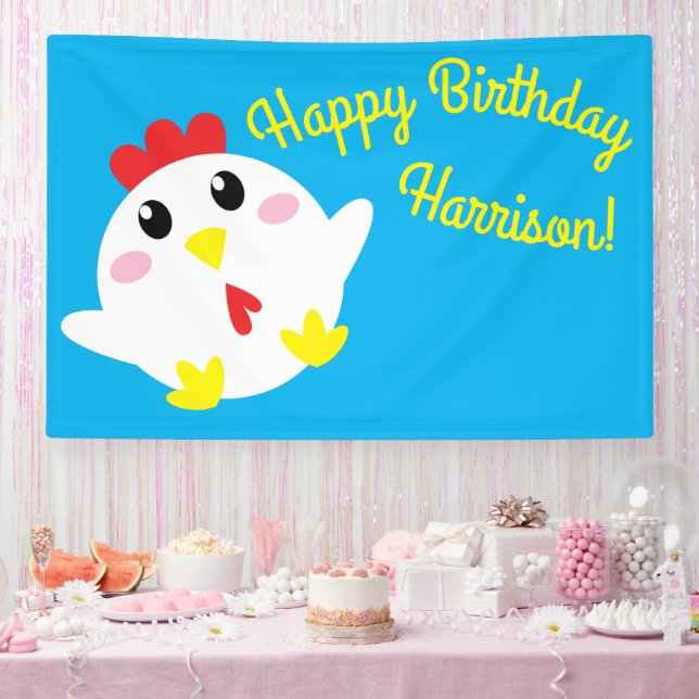 Cute Chicken Farm Kids 1st Birthday Party Banner (Party)