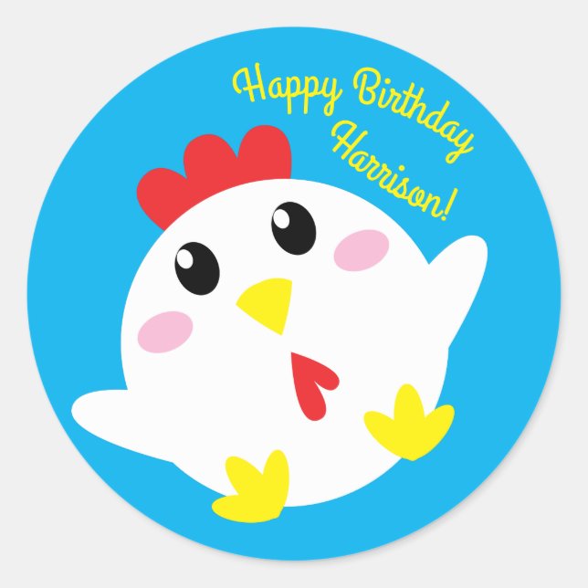 Cute Chicken Farm Kids 1st Birthday Party Classic Round Sticker (Front)