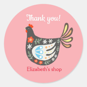 Cute Chicken Hen Small Business Thank you mailing Classic Round Sticker