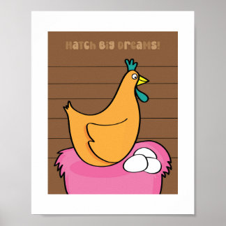 Cute Chicken Illustration | Kids Farm Animal Art Poster