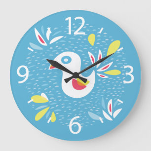 Cute Chicken In Spring Abstract Bird Large Clock