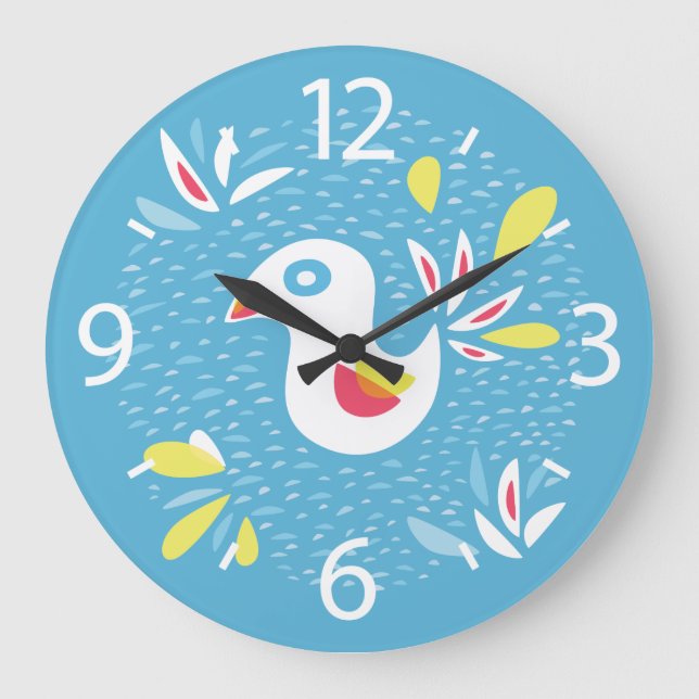 Cute Chicken In Spring Abstract Bird Large Clock (Front)