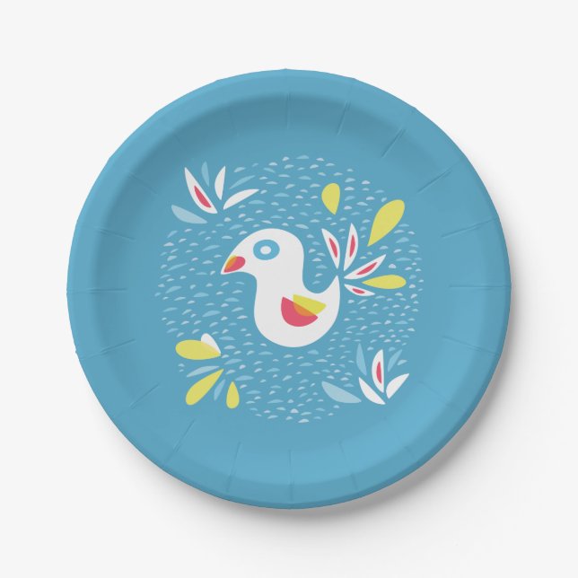 Cute Chicken In Spring Abstract Bird Paper Plate (Front)