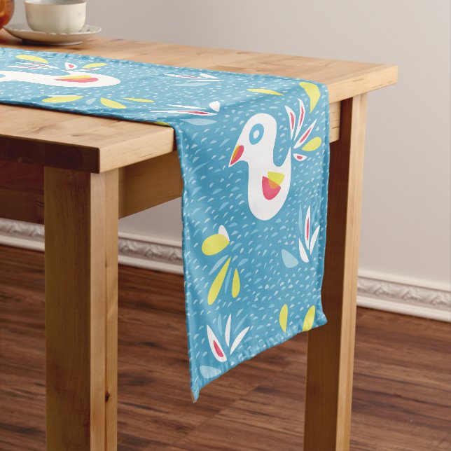 Cute Chicken In Spring Abstract Bird Short Table Runner (In Situ)