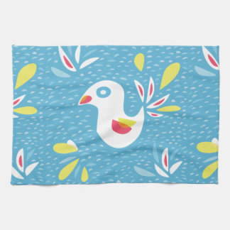 Cute Chicken In Spring Abstract Bird Tea Towel