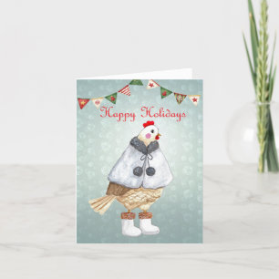 Cute Chicken in Winger Gear Sweet Quirky Chick Art Holiday Card