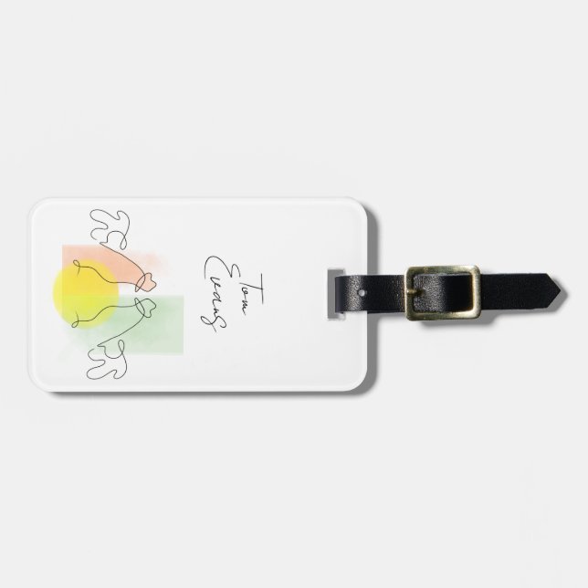 Cute chicken line drawing luggage tag (Front Horizontal)