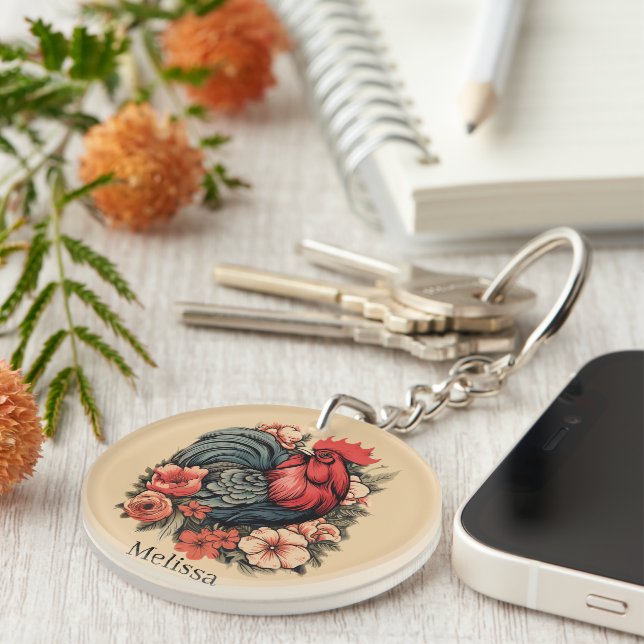 Cute chicken lovers add name  key ring (Front Right)