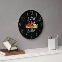 cute chicken lovers word art Large Clock 