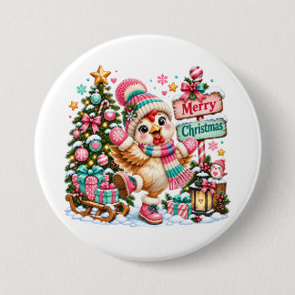 Cute Chicken Merry Christmas 7.5 Cm Round Badge