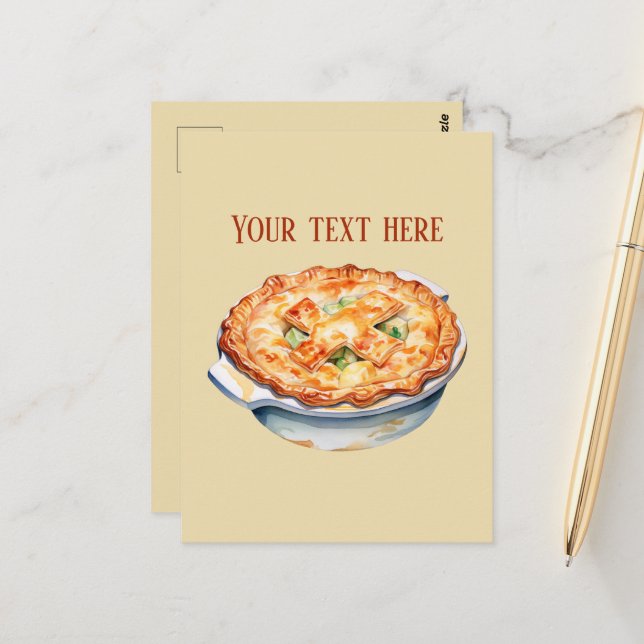 Cute chicken pot pie add message postcard (Front/Back In Situ)