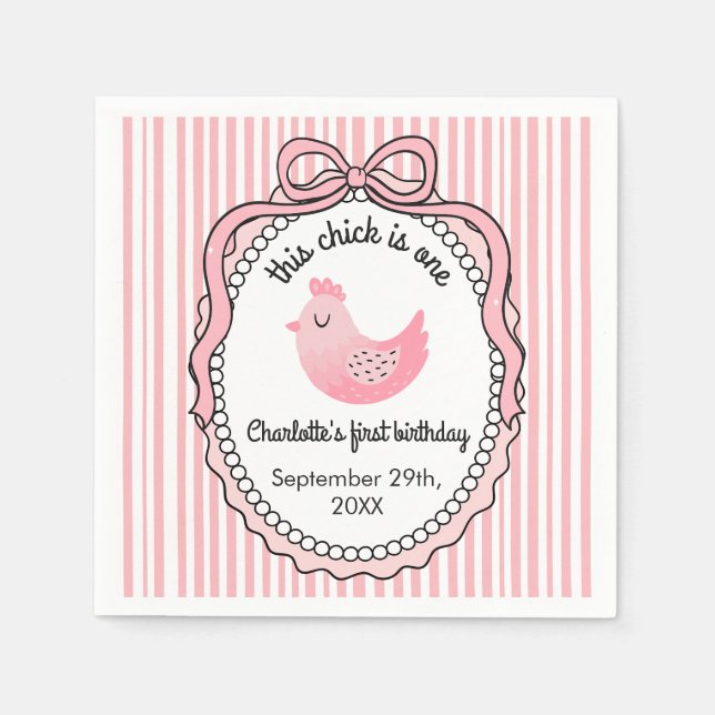 Cute Chicken Stripes Birthday Napkins (Front)