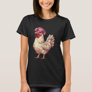 Cute Chicken Wearing Flower Hat T-Shirt