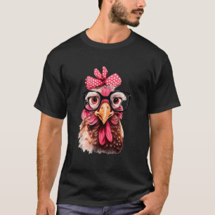 Cute Chicken With Bandanna Headband & Glasses Mum T-Shirt