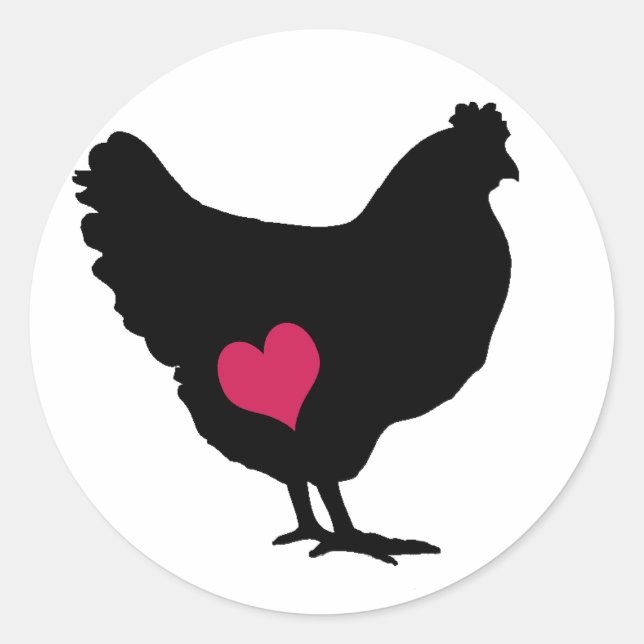 Cute Chicken with Pink Heart Classic Round Sticker (Front)