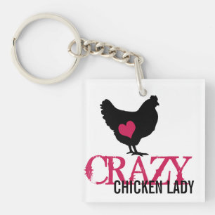 Cute Chicken with Pink Heart Key Ring