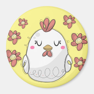 Cute Chicken with red flowers kitchen Magnet