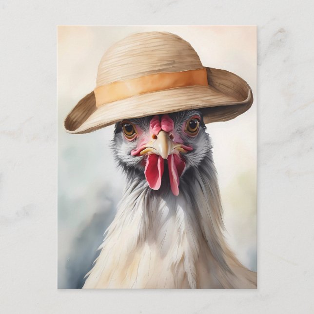 Cute Chicken With Sun Hat Postcard (Front)